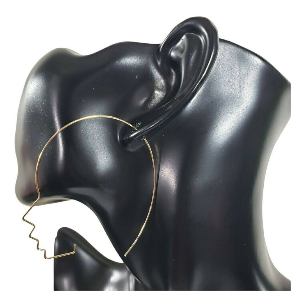 Fashion Jewelry Gold Large Side Face Silhouette Shape Wire Casual Party Earrings